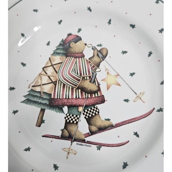 Sakura Debbie Mumm "Sledding Characters" stoneware 8.25" salad dessert lunch - Picture 5 of 9